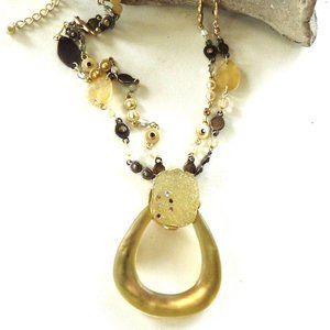 Chico's gold druzy multi strand statement necklace